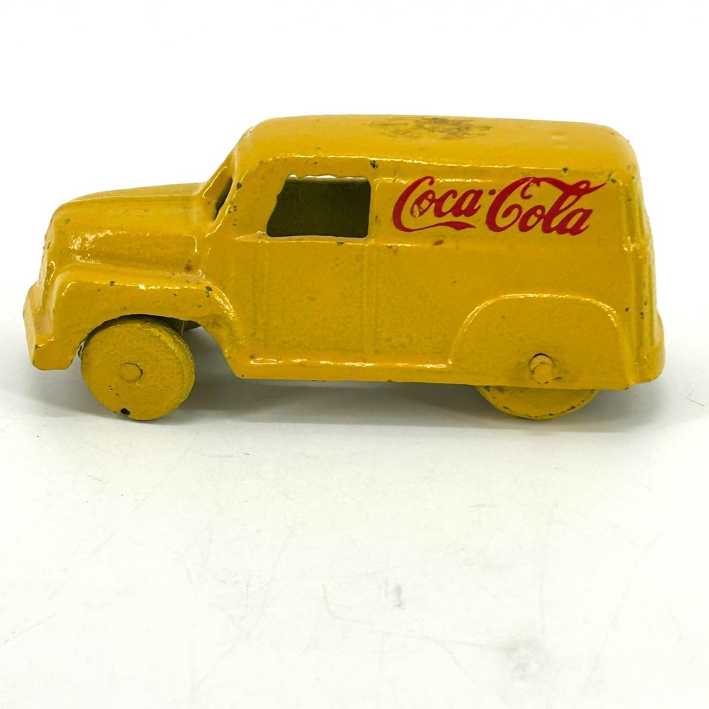 Vintage Coca Cola Cast Iron Delivery Truck Yellow Diecast Toy Advertising 4 Inch